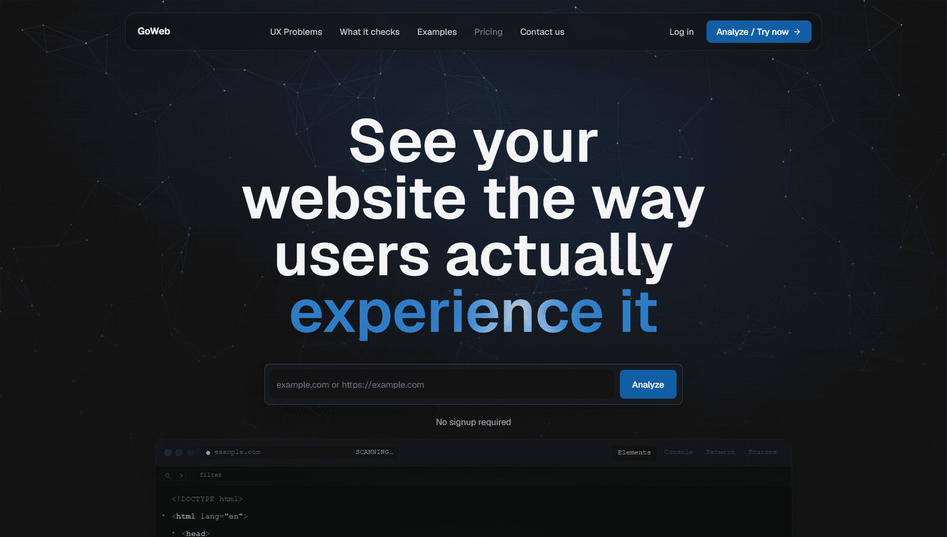 GoWeb homepage audit input screen