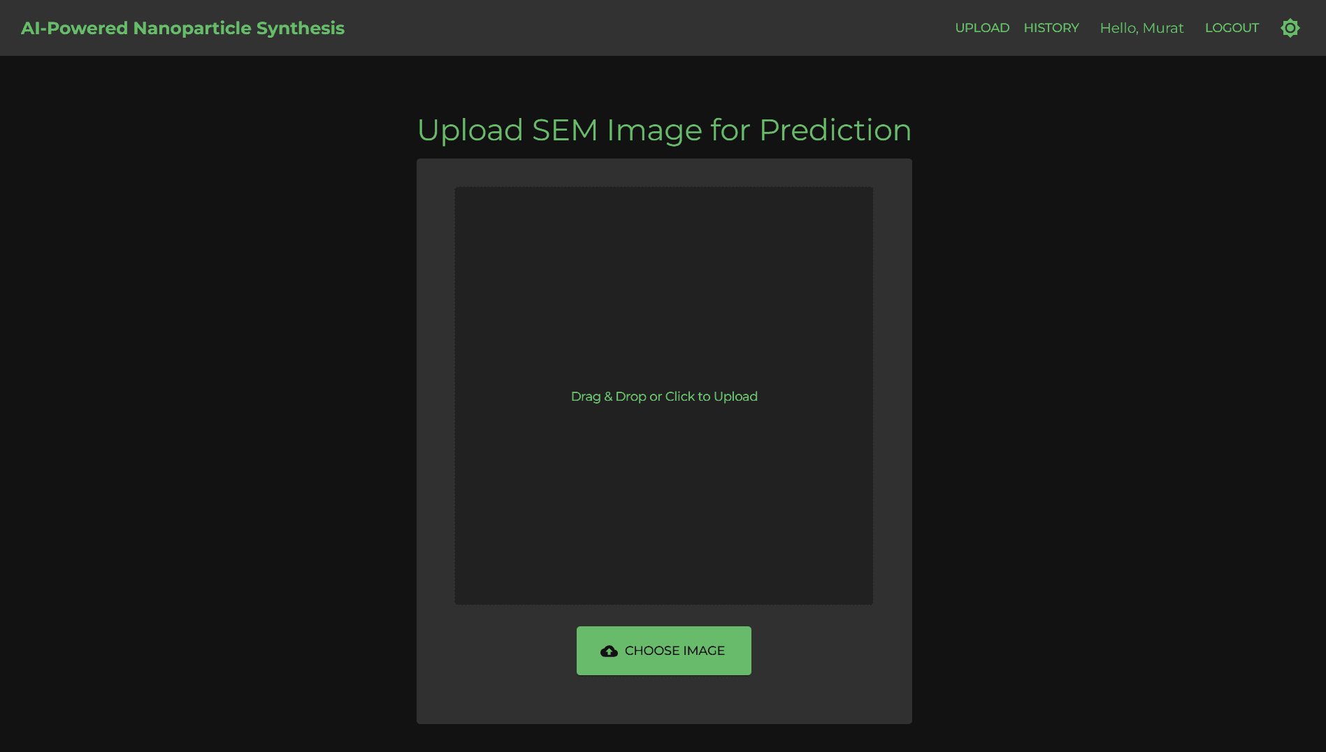 Nanoparticle analysis upload interface